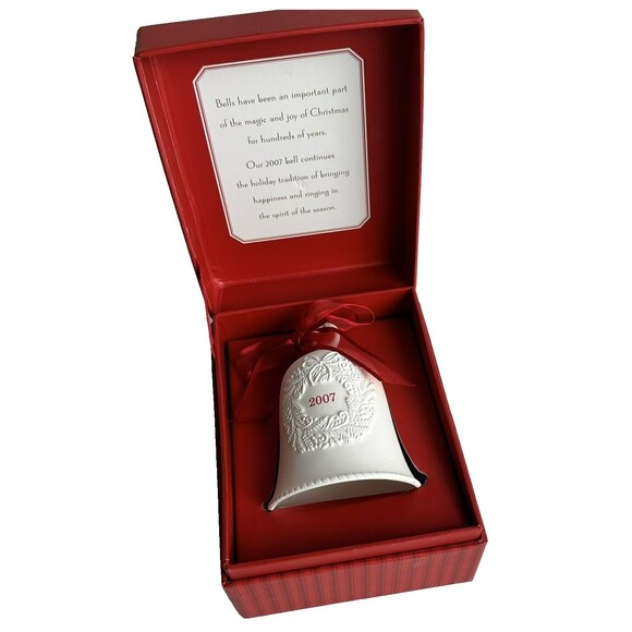 Set of 2 Hallmark Bell Ornaments 2007 & 2008 Bell Christmas Tree Ivory Porcelain - Picture 4 of 10